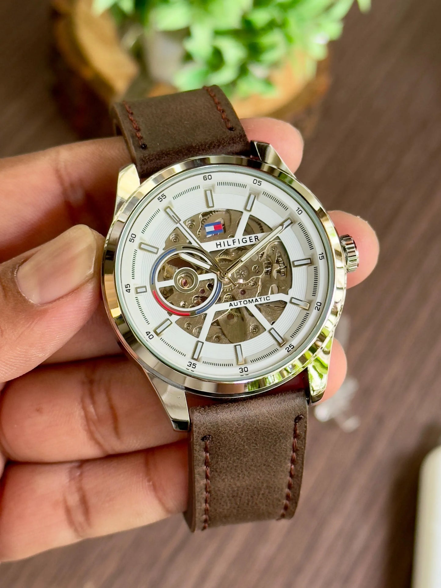 Tommy_Hilfiger Automatic Leather Brown White Dial 143