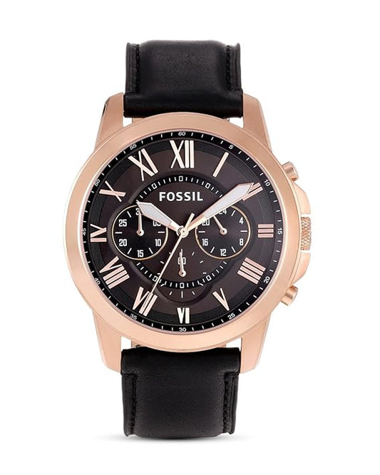 Fossil Grant Leather Belt Black Copper Watch
