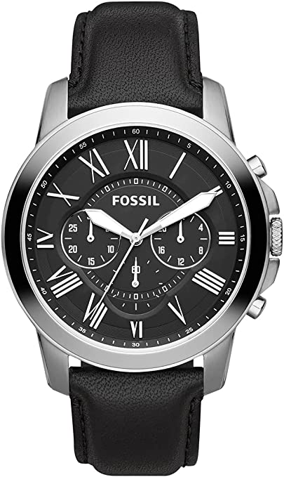 Fossil Grant Leather Belt Black Silver Watch