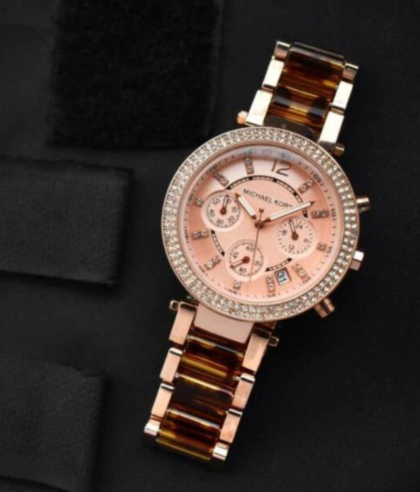 Michael Kor_s MK Rose Gold Black All Chrono Working