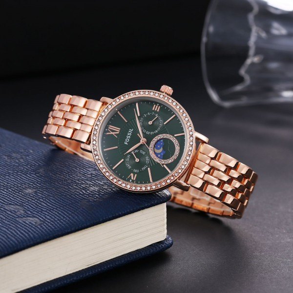 Fossil_Carlie_Chronograph_Rosegold_Green