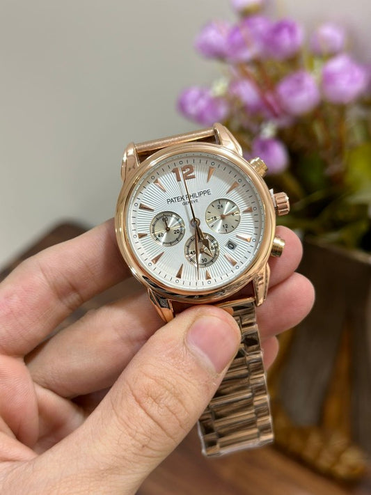 Patek_Philippe Rose & White Dial Chronograph Working
