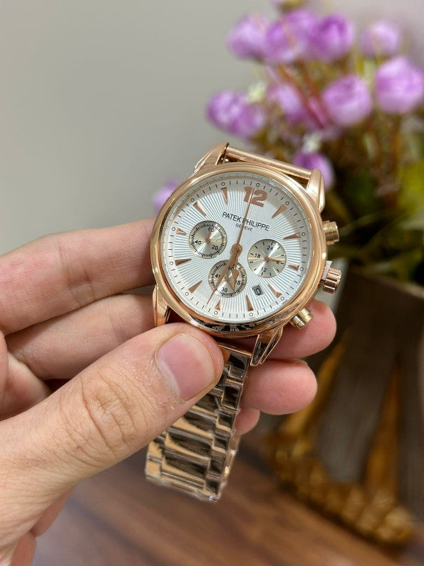 Patek_Philippe Rose & White Dial Chronograph Working