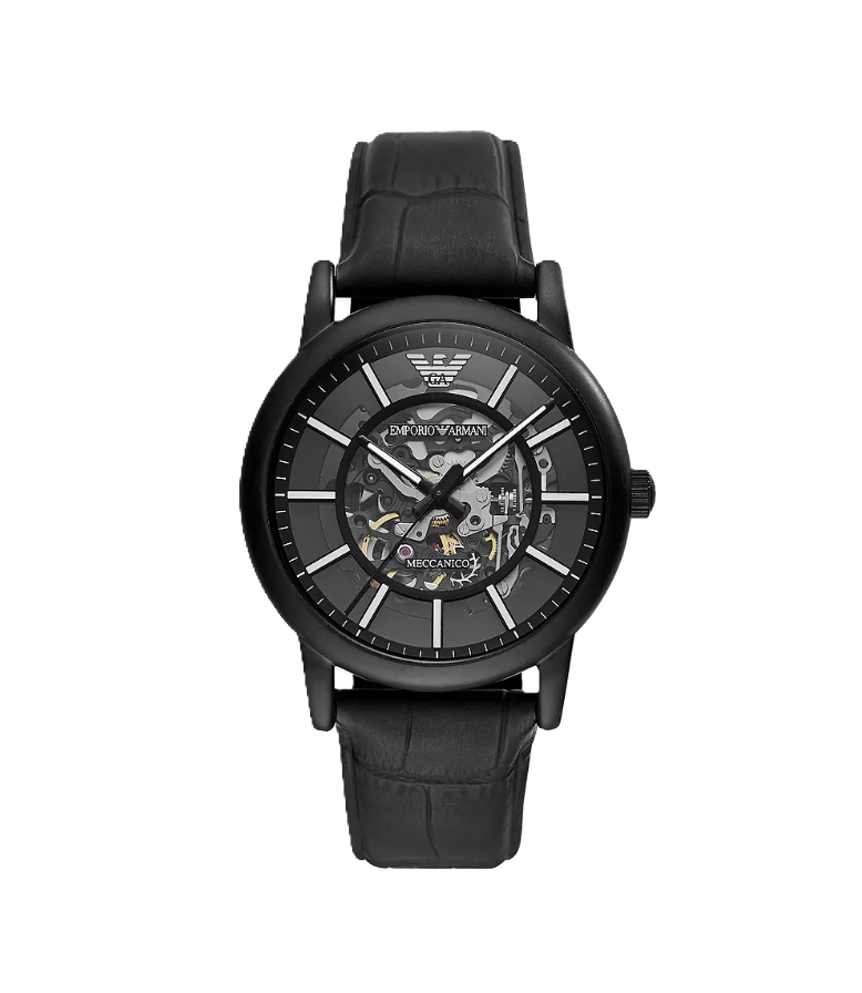Armani Black Leather Automatic Watch