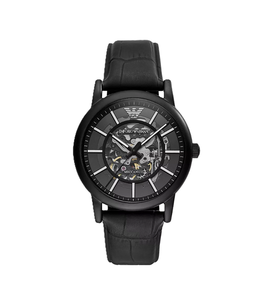 Armani Black Leather Automatic Watch