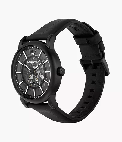 Armani Black Leather Automatic Watch