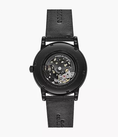 Armani Black Leather Automatic Watch
