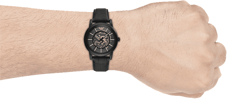 Armani Black Leather Automatic Watch