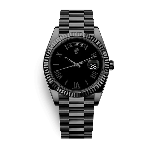 ROLEX OYSTER PERPETUAL DAY/DATE BLACK STAINLESS STEEL WATCH
