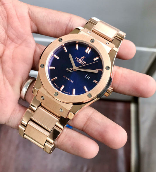 Untitled Hublot Automatic Japanese Machine watch (Golden with Royal Blue Dial)