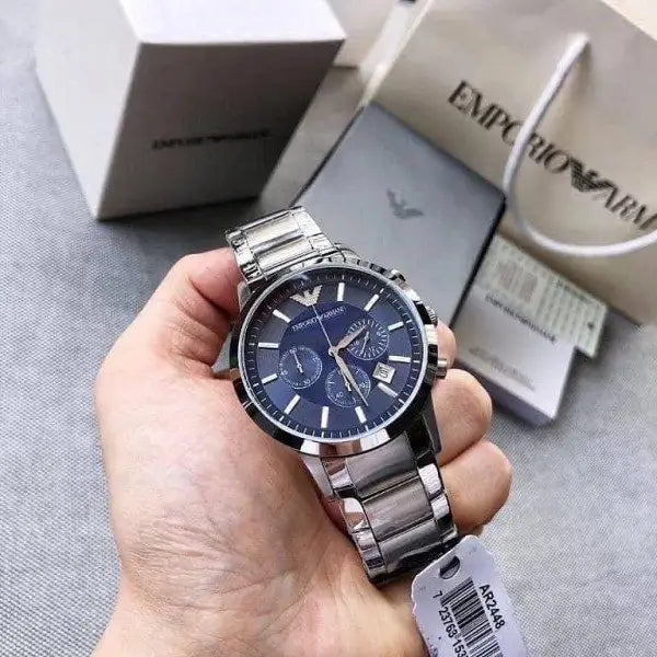 EMPORIO ARMANI CLASSIC (SILVER/BLUE) STAINLESS STEEL WATCH