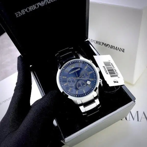 EMPORIO ARMANI CLASSIC (SILVER/BLUE) STAINLESS STEEL WATCH