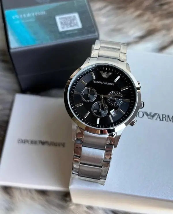 EMPORIO ARMANI STAINLESS STEEL SILVER CLASSIC WRIST WATCH