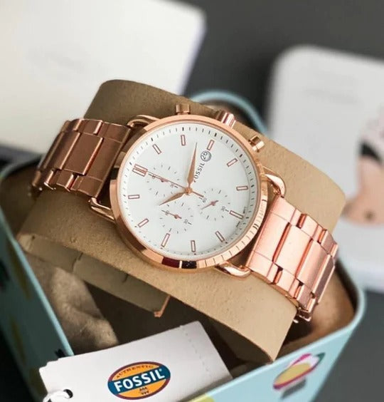 Fossil Rose Gold White Metal Watch