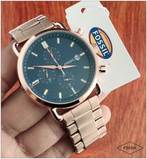 Fossil Rose Gold Black Metal Watch