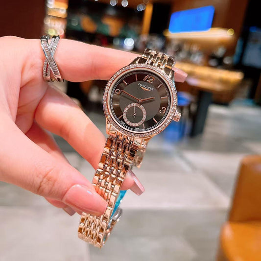 Longines brown Premium Ladies Watch – Diamond Bezel Design