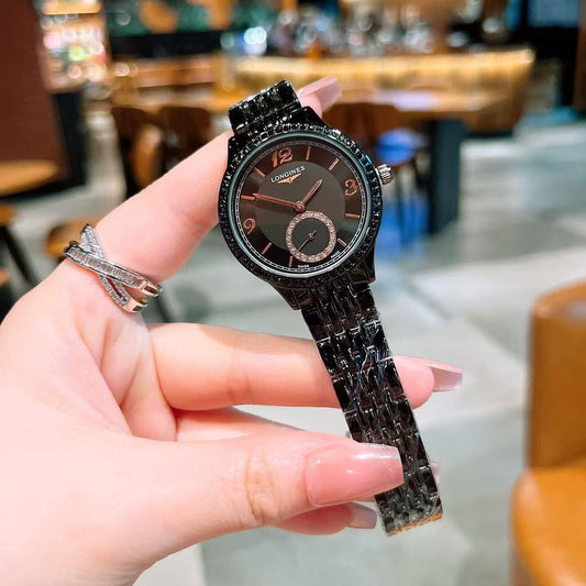 Longines BLACK  Premium Ladies Watch – Diamond Bezel Design