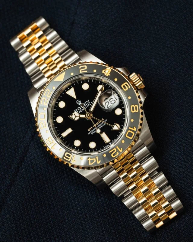 Rolex GMT-Master II yellow gold with a black dial and a Jubilee bracelet