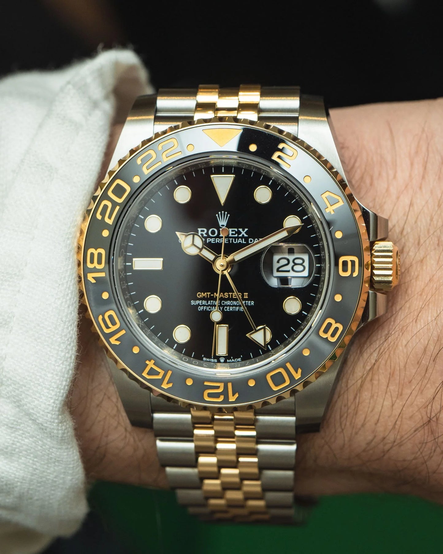 Rolex GMT-Master II yellow gold with a black dial and a Jubilee bracelet