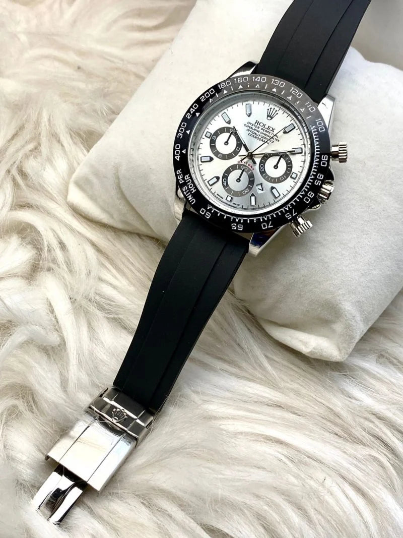 ROLEX DAYTONA (BLACK/SILVER) FIBER BELT PREMIUM WRIST WATCH