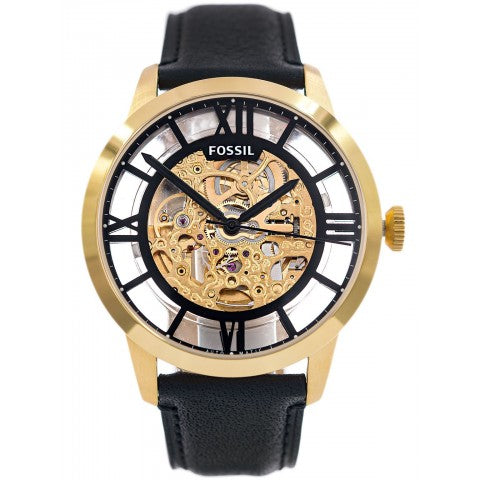 FOSSIL TOWNSMAN AUTOMATIC (BLACK/GOLDEN) AUTOMATIC LETHER WRIST WATCH