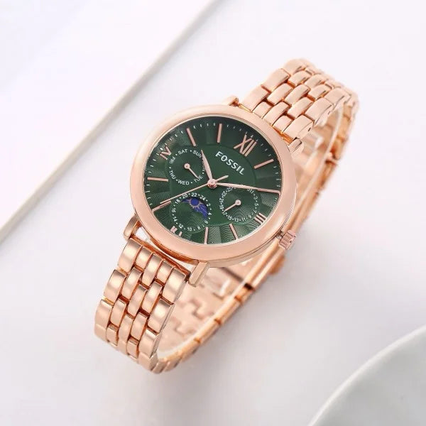 Fossil_Carlie_Chronograph_Rosegold_Green