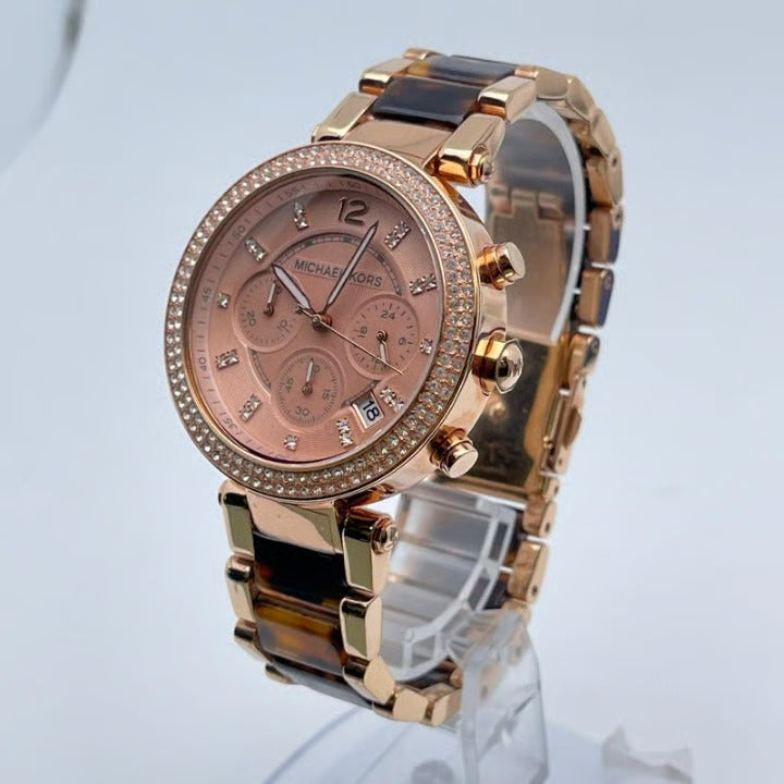 Michael Kor_s MK Rose Gold Black All Chrono Working
