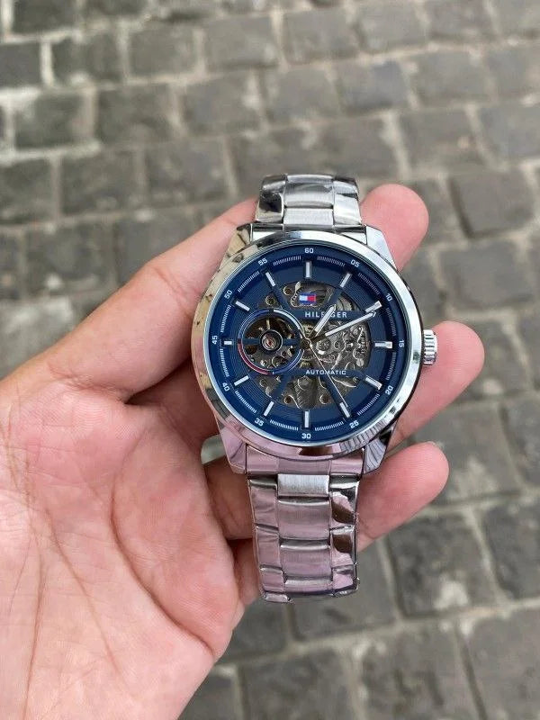 Tommy Hilfiger Automatic Watch – Stainless Steel Full Automatic Self Winding Machine Blue Dial Watch