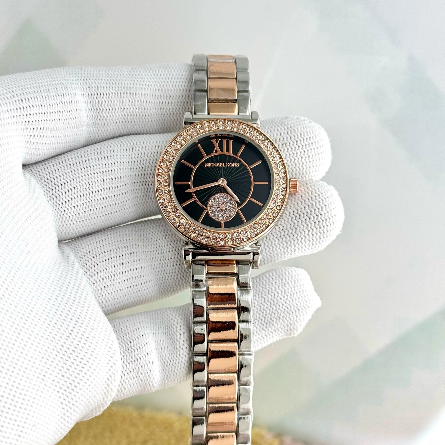 Micheal_Kors_Roman_Diamond_Twotune_Black