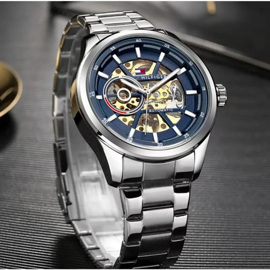 Tommy Hilfiger Automatic Watch – Stainless Steel Full Automatic Self Winding Machine Blue Dial Watch